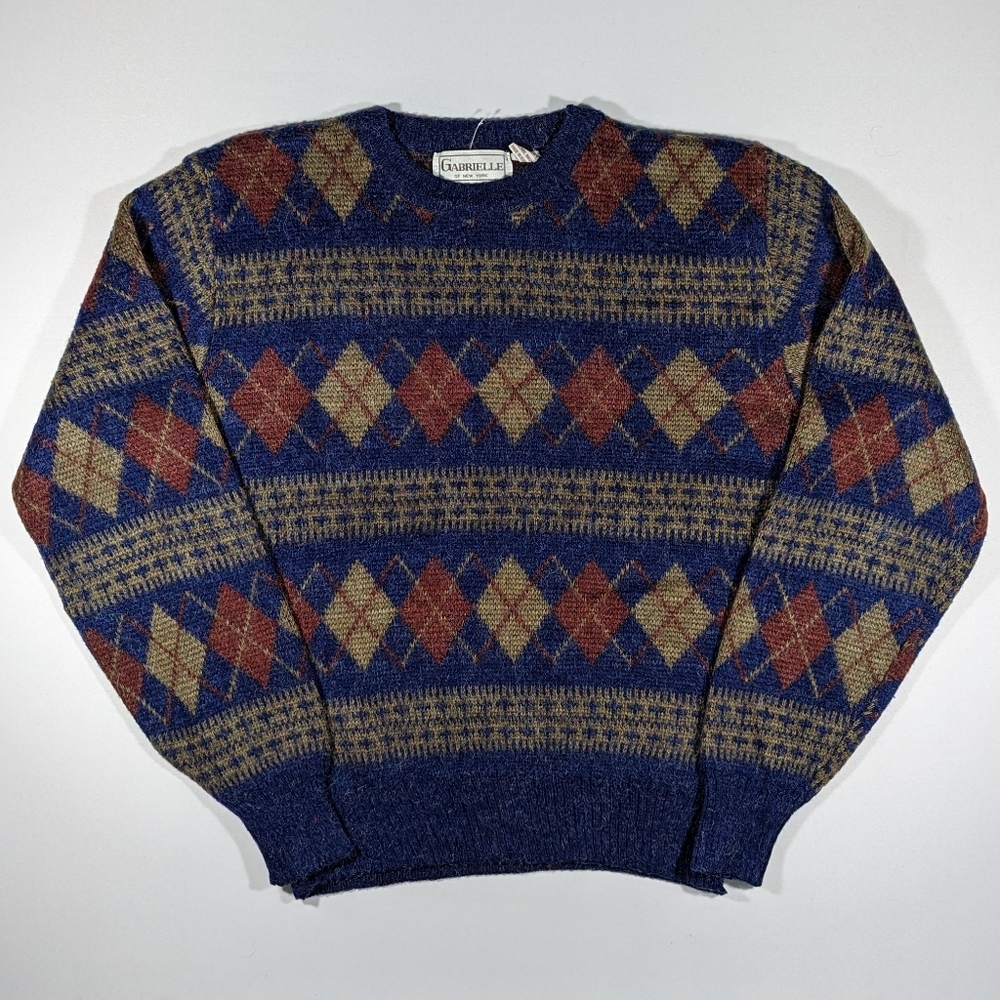 Vintage Gabrielle Sweater Diamond Pattern Men's Size Large Blue Pullover